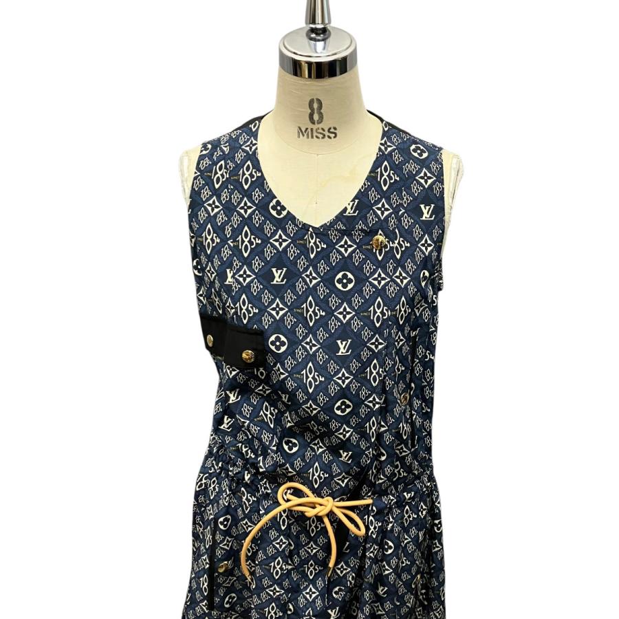 ルイヴィトン LOUIS VUITTON 21SS モノグラムノースリーブシルクワンピース RW211B ZPD FKDR48 ネイビー サイズ：36_3