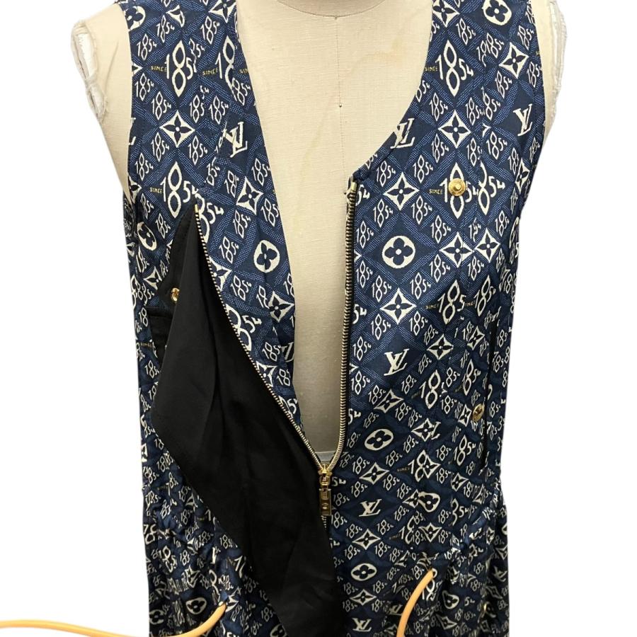 ルイヴィトン LOUIS VUITTON 21SS モノグラムノースリーブシルクワンピース RW211B ZPD FKDR48 ネイビー サイズ：36_5
