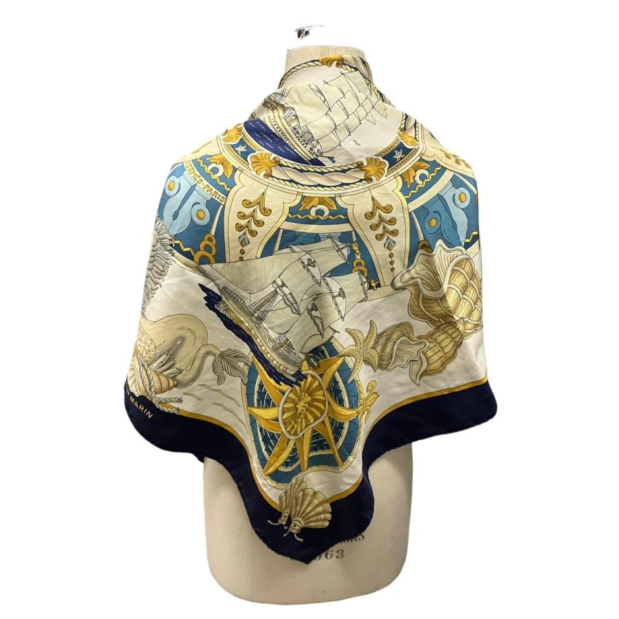 HERMES（エルメス） HERMES LAIR MARIN シルクスカーフカレ90 ネイビー