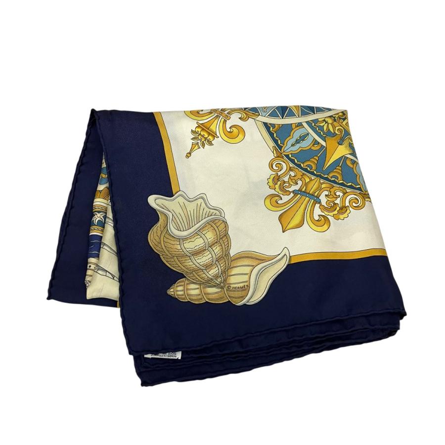 HERMES（エルメス） HERMES LAIR MARIN シルクスカーフカレ90 ネイビー