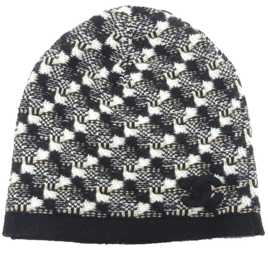 CHANEL シャネル ココマーク ツイード ラメ カシミヤ混 ビーニーニット 