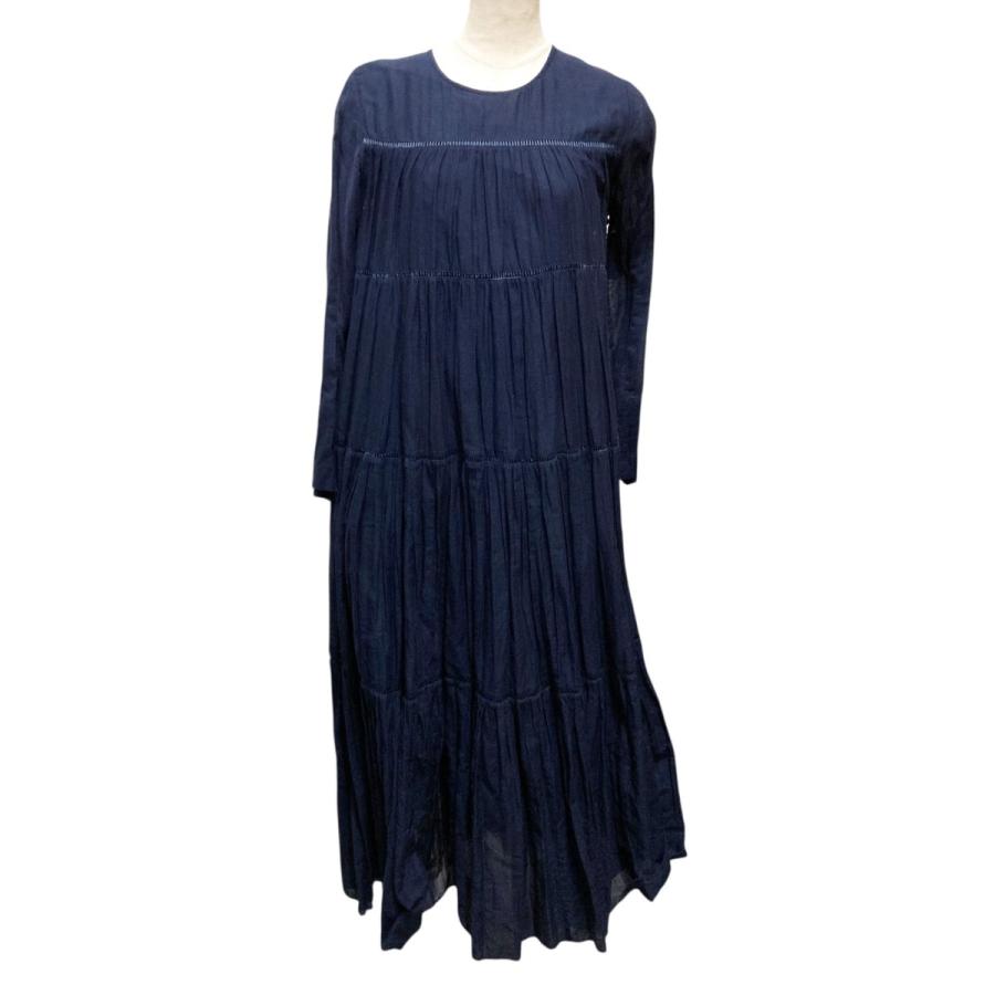 ヌキテパ　ティアードネイビードレス 定価28600円 Cotton Rayon Jacquard Tiered Dress | Pasand by ne Quittez pas