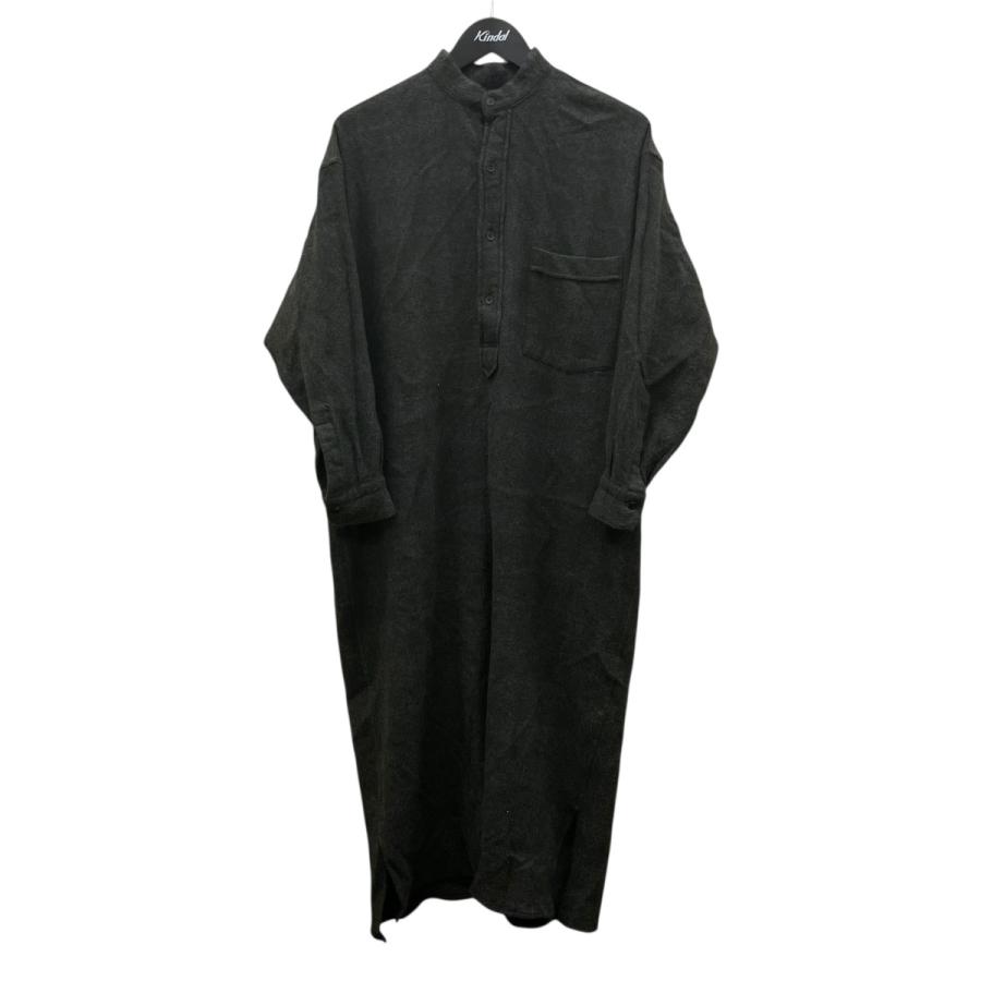 COMOLI（コモリ） ウールカシミヤ チェック バンドカラーシャツ 長袖