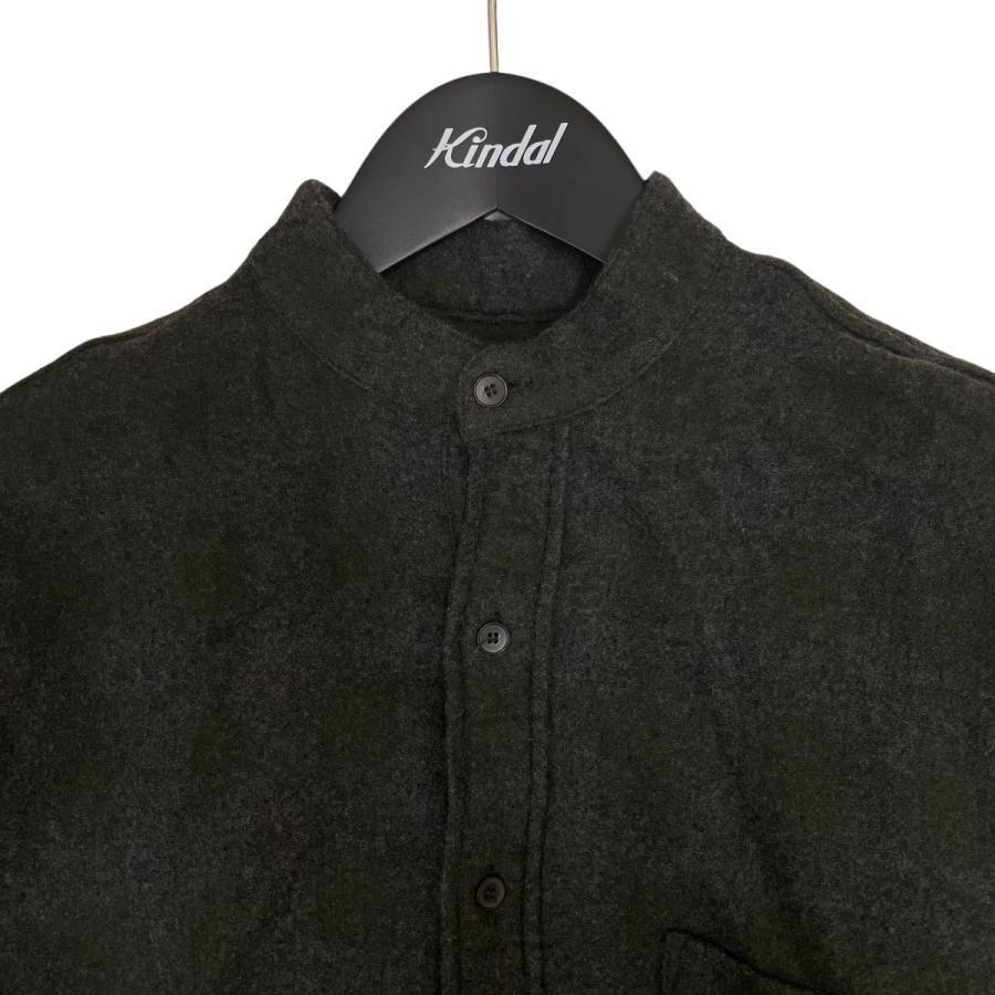 COMOLI（コモリ） ウールカシミヤ チェック バンドカラーシャツ 長袖
