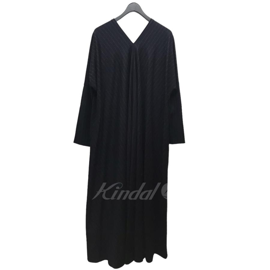 値下げ】ATON ストライプフロントギャザーワンピース ブラック サイズ  