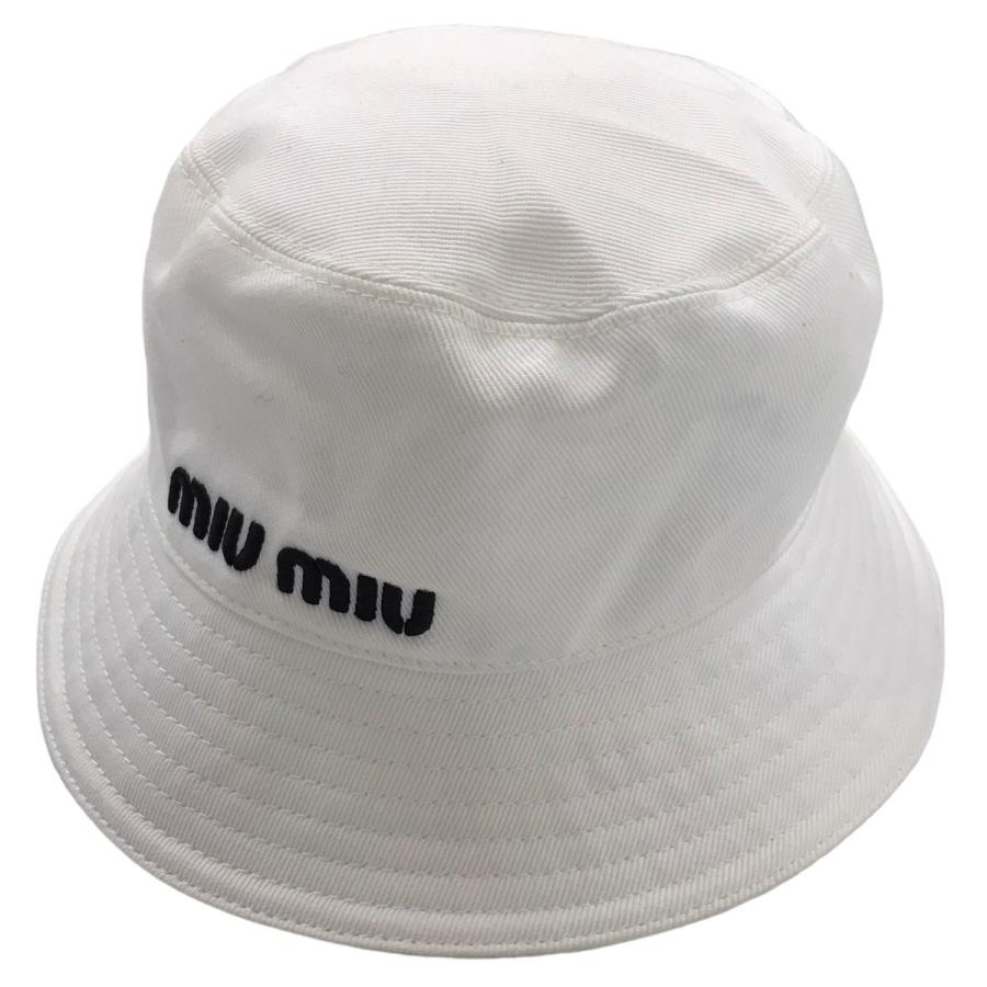 値下げ】miu miu ロゴ刺繍バケットハット ホワイト サイズ：S 