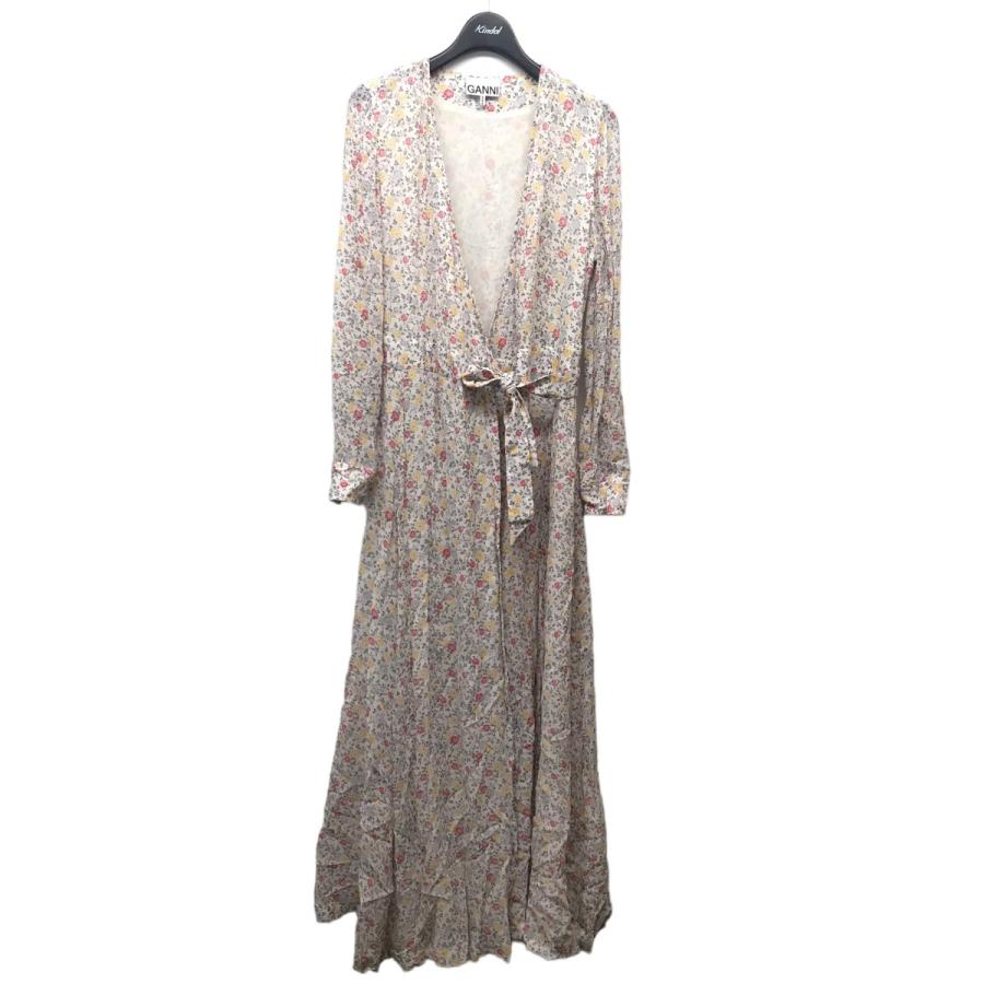GANNI 【値下げ】GANNI フローラルプリントロングスリーブラップドレス  
