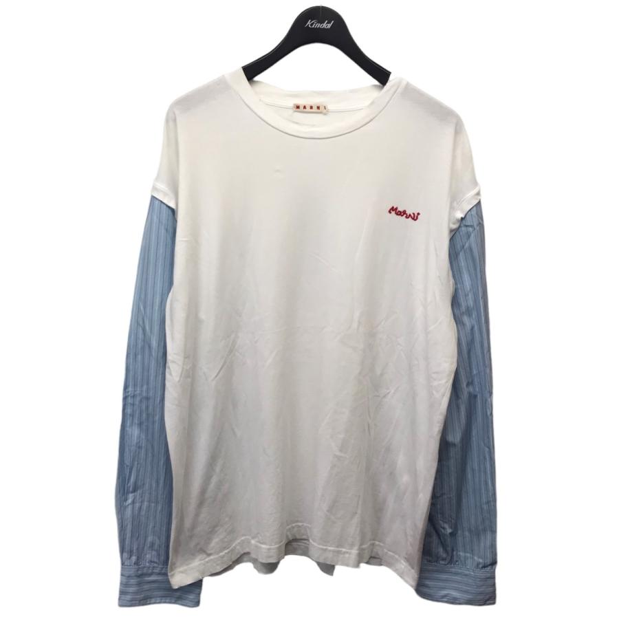 値下げ】MARNI シャツスリーブロングTシャツ ホワイト×ブルー サイズ 