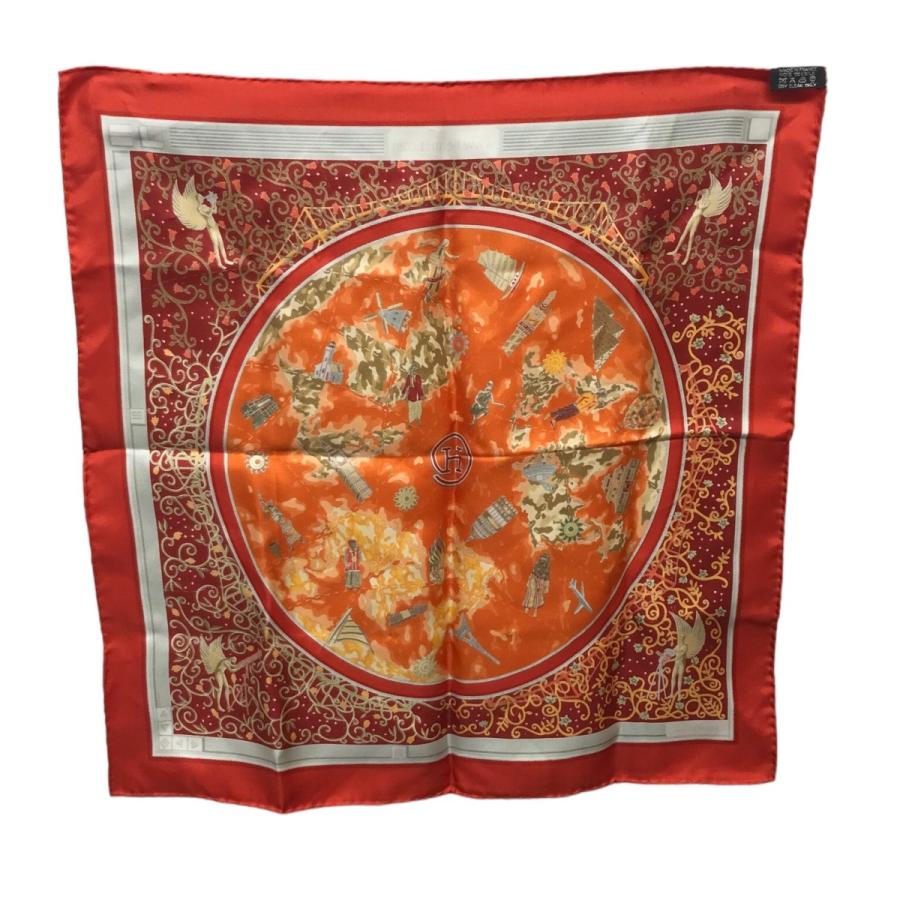 HERMES エルメス カレ45シルクスカーフ レッド×オレンジ サイズ：記載  