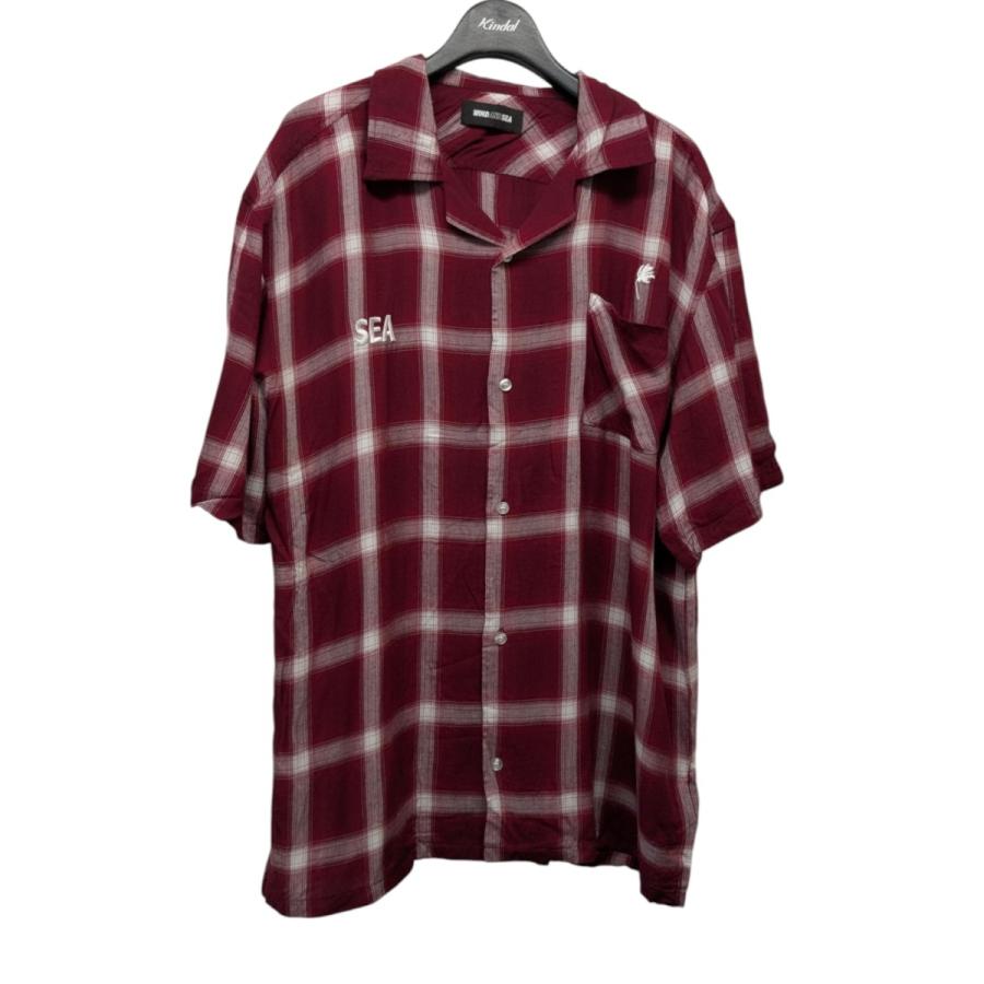WIND AND SEA ウィンダンシー ロゴ刺繍チェックシャツ バーガンディ  