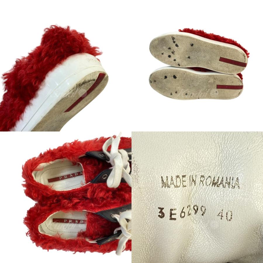 プラダ　新品未使用　リアルファー　サイズ40 PRADA プラダ ファーデザイン ローカットスニーカー ホワイト
