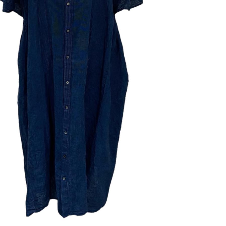 値下げ】nest Robe 24SS リネンインディゴグレンチェック2WAYドレス  