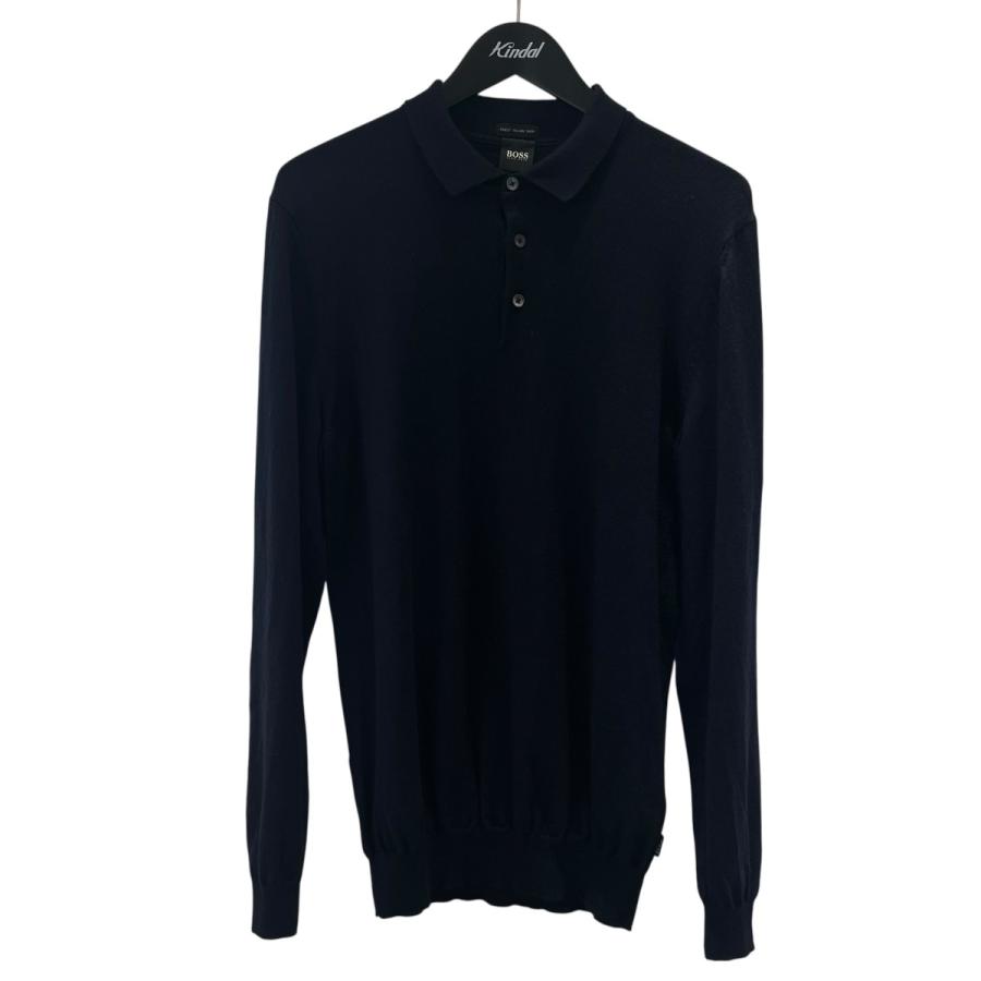 専用美品　BOSS ニットポロ　size L HUGO BOSS ヒューゴボス 長袖ニットポロシャツ ネイビー サイズ：L