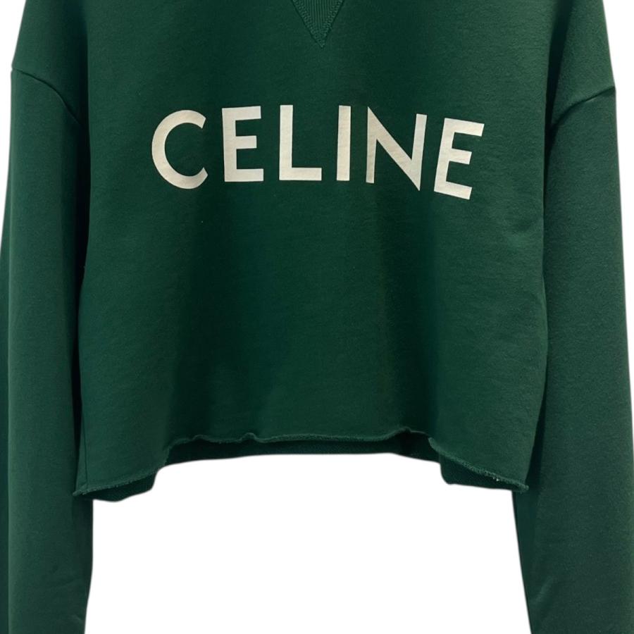 CELINE / クロップドスウェット/S/コットン/GRN/2Y796670Q CELINE セリーヌ □ クロップド丈 ロゴプリント 2Y796670Q スウェット