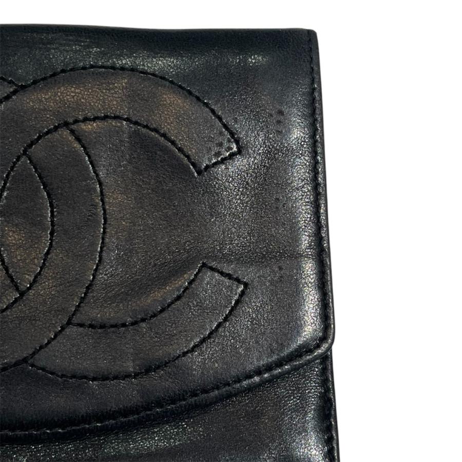 CHANEL（シャネル） デカココマーク ラムスキン 2つ折り財布 ブラック