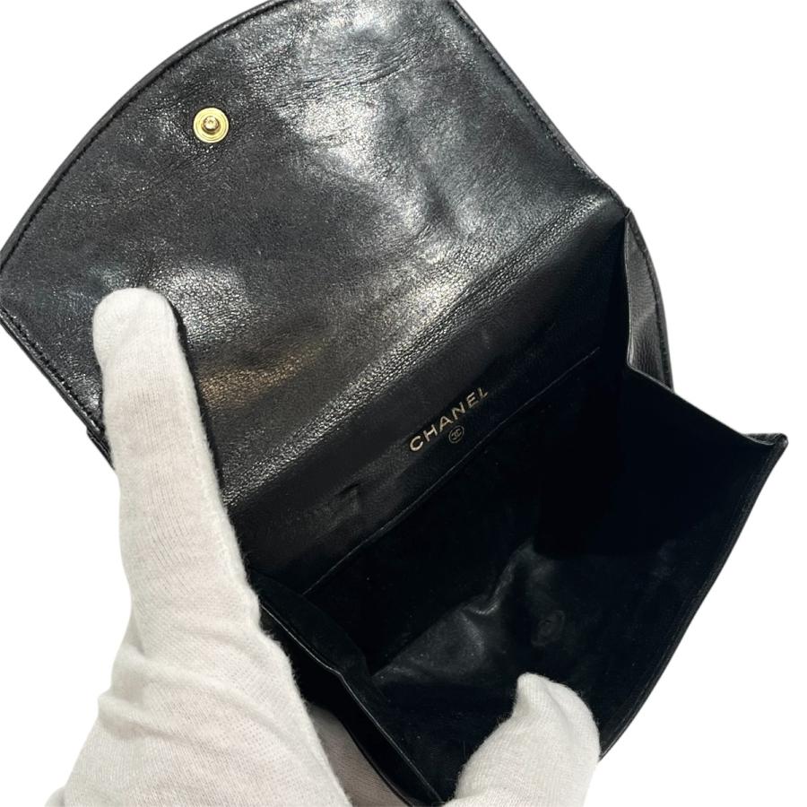 シャネル CHANEL 財布 二つ折り長財布 ラムスキン ココマーク ブラック CHANEL（シャネル） デカココマーク ラムスキン 2つ折り財布 ブラック