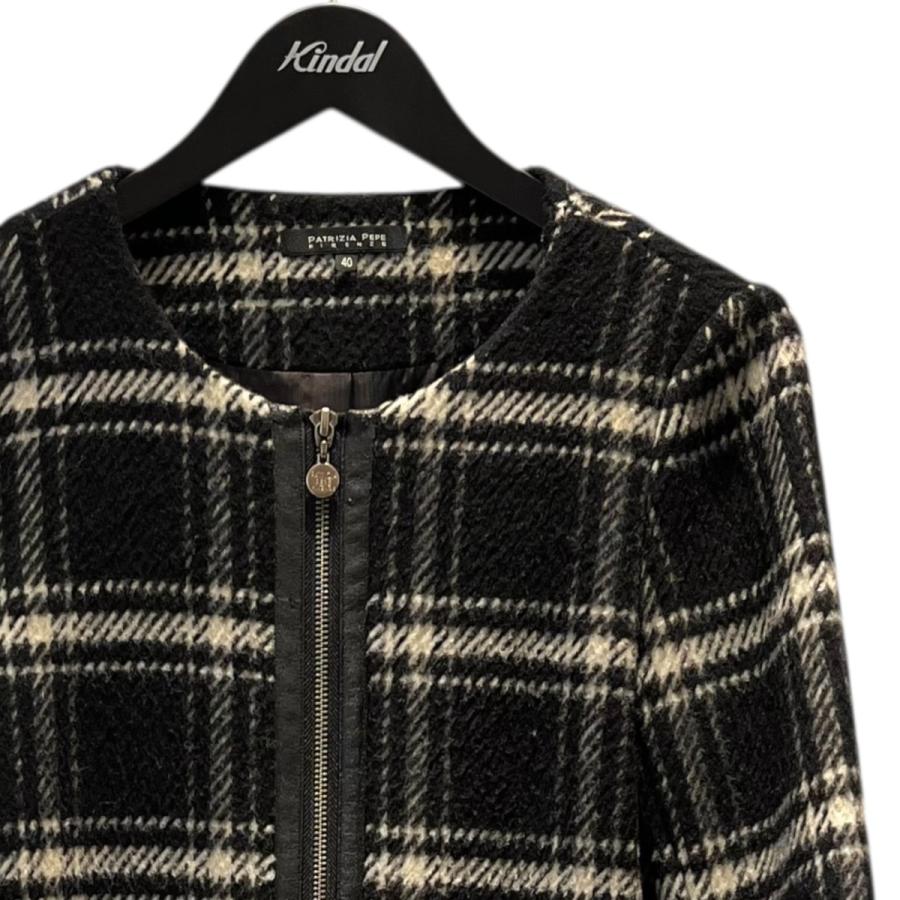 パトリツィア ペペ PATRIZIA PEPE チェック ノーカラーコート ブラック