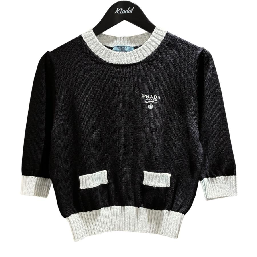 PRADA（プラダ） ロゴ刺繍 半袖ニット P24I1R ブラック サイズ：40 
