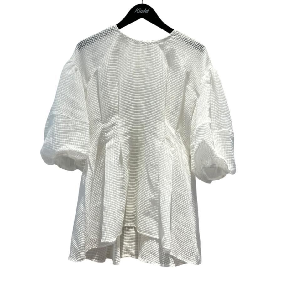 CLANE（クラネ） CLANE SHEER PLAID VOLUME SLEEVE TOPS 半袖ブラウス 