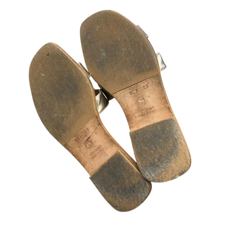 HERMES ブラウンレザー フラットサンダル　35 1/2 エルメス レザー サンダル 35 1/2 レディース ブラウン