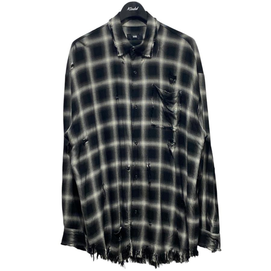 HARE ハレ BIGダメージチェックシャツ HA020186TO ブラック×ホワイト  