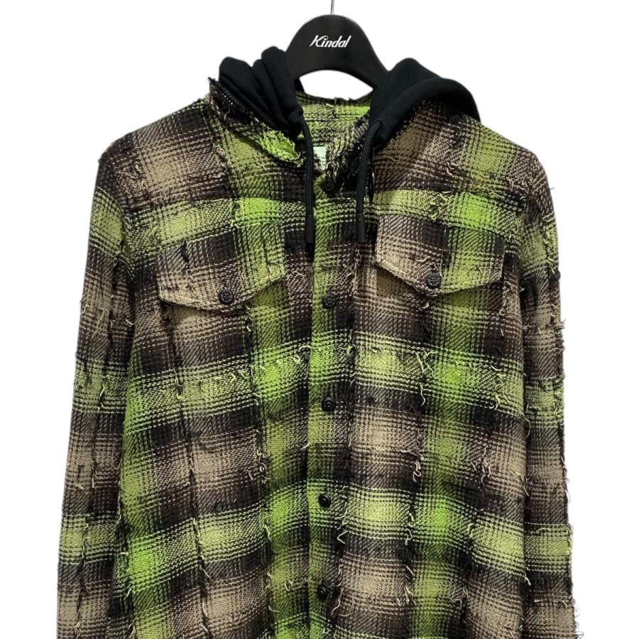 off white オフホワイト OFFWHITE オンブレチェック フード付シャツ 