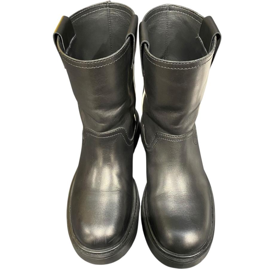 ミュウミュウ　35 1/2　ブーツ　ラムスキン　ムートン　ニーハイ　miumiu ミュウミュウ MIU MIU MIUMIUロゴ付ミドルブーツ ブラック サイズ：34 1/2