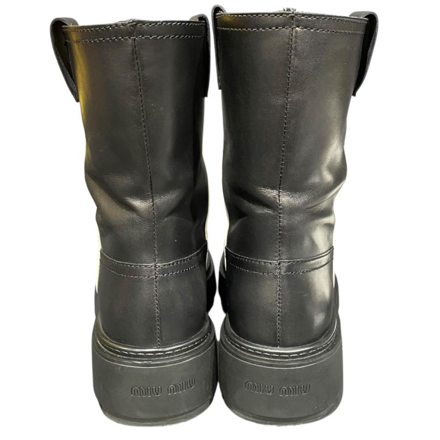 ミュウミュウ MIU MIU MIUMIUロゴ付ミドルブーツ ブラック サイズ：34 1/2