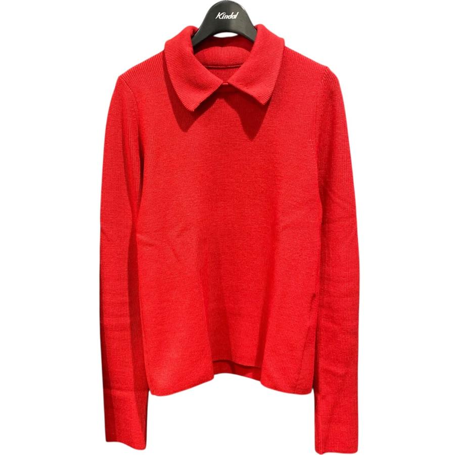 AK+1 ポロ襟片畦プルオーバーニット 64-15-0397-092 レッド サイズ