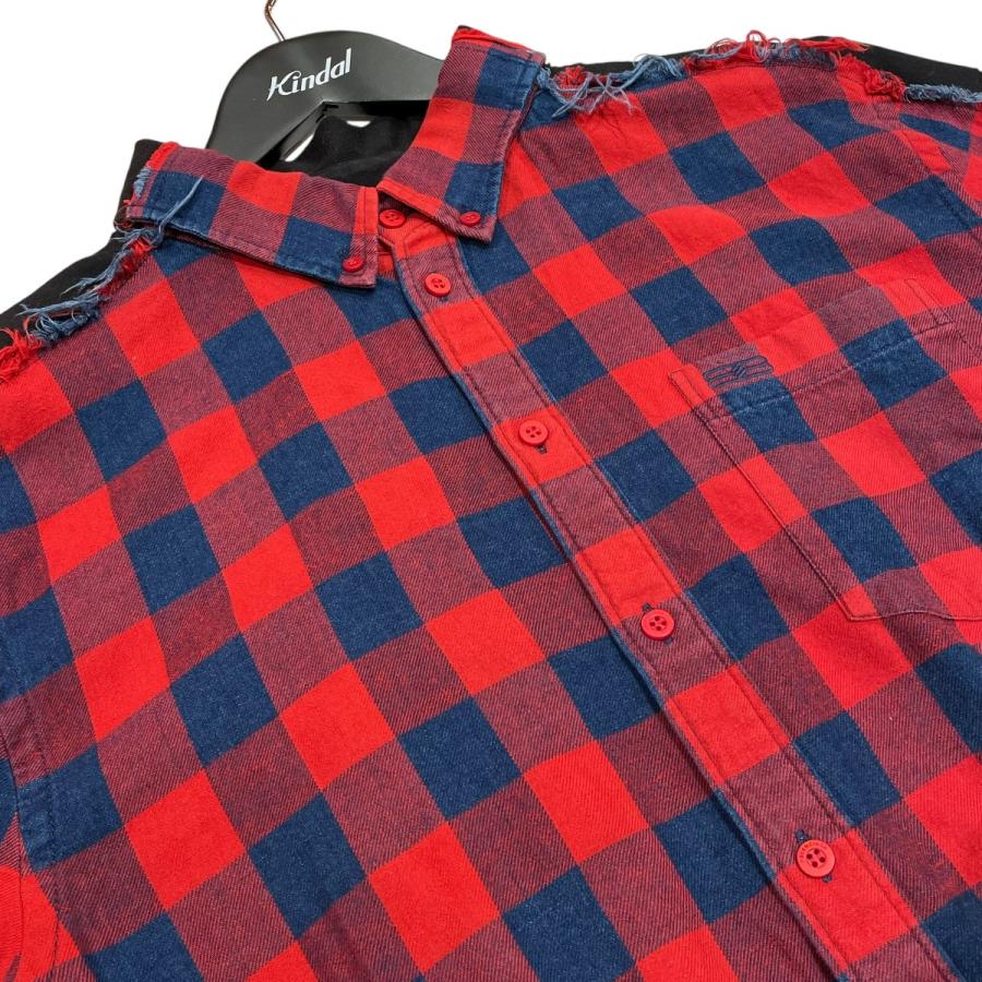 BALENCIAGA バレンシアガ Oversized Check Shirt バックロゴプリント オーバーサイズ長袖チェックシャツ レッド 508465 BALENCIAGA - BALENCIAGA バレンシアガ Oversized Check Shirt バック