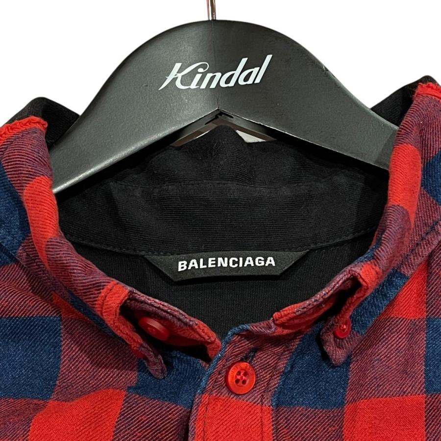 BALENCIAGA バレンシアガ Oversized Check Shirt バックロゴプリント オーバーサイズ長袖チェックシャツ レッド 508465 BALENCIAGA - BALENCIAGA バレンシアガ Oversized Check Shirt バック