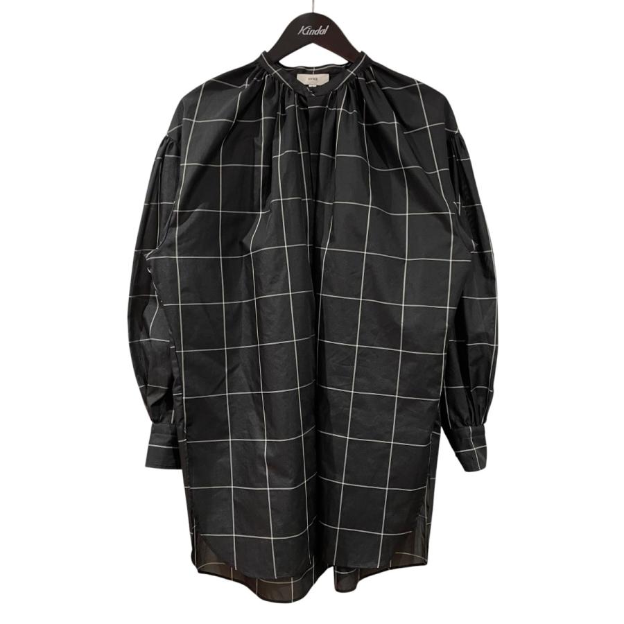 ハイク　シャツ　ロングシャツ　シャツワンピース　HYKE チュニックシャツ　長袖 HYKE（ハイク） HYKE 22SS PLAID GATHER SHIR 長袖シャツ ブラック