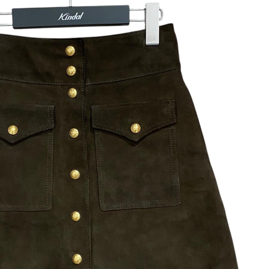 セリーヌ CELINE ゴートスキンスカート 2H225657E ブラウン サイズ：34 