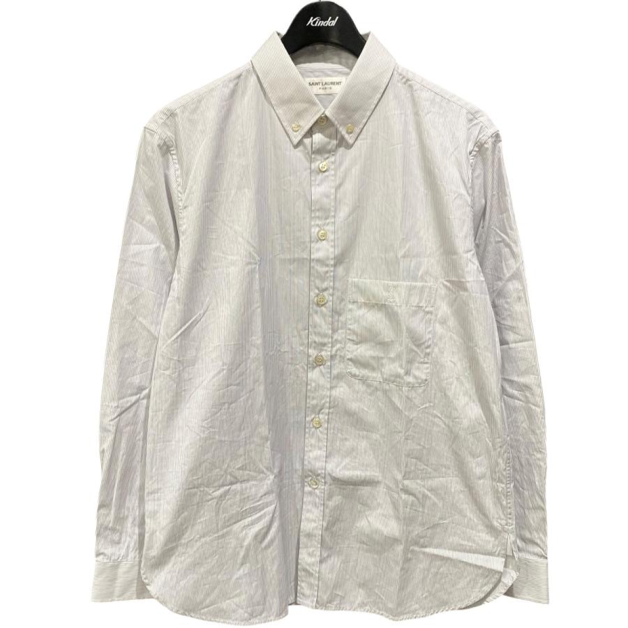 値下げ】Saint Laurent Paris YSLロゴ付ストライプシャツ 712700