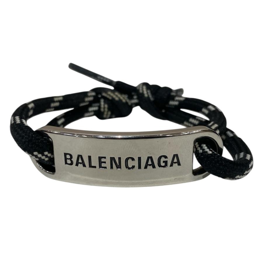 【美品】Balenciaga ブレスレット ロゴプレート ブラック×ゴールド BALENCIAGA（バレンシアガ） ロゴプレートブレスレット ブラック