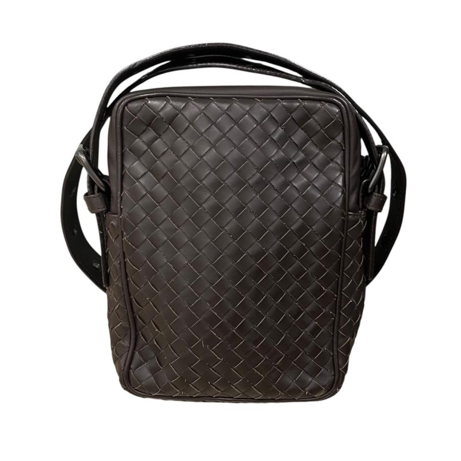 ボッテガヴェネタ イントレチャート ダークブラウン レザー ショルダーバッグ BOTTEGA VENETA（ボッテガ・ヴェネタ） □ イントレチャートショルダー