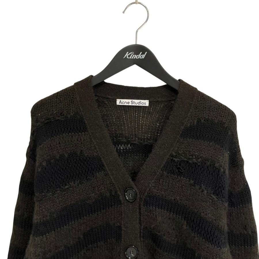 Acne Studios ダメージ加工 ニットカーディガン ピンク XS Acne Studios（アクネ ストゥディオズ） ダメージ加工ボーダー