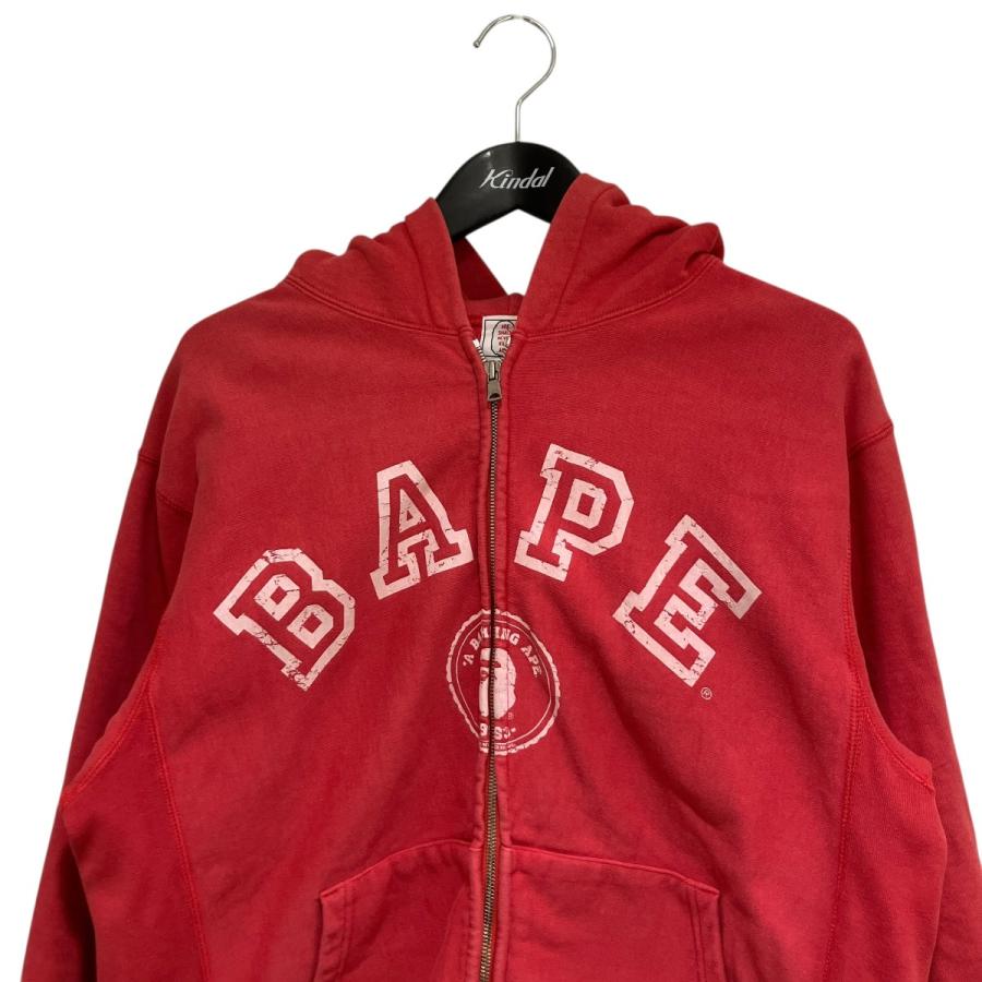 【しおり】激レア アベイシングエイプ Champion コラボ パーカー赤 A BATHING APE（アベイシングエイプ） 長袖パーカー レッド サイズ：M