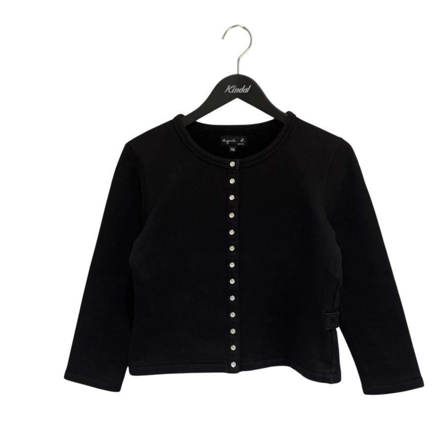 【美品】  Agnes b. / アニエスベー | M001 CARDIGAN プレッション カーディガン | T2 | ブラック | レディース agnes b.（アニエスベー） カーディガン コットン メルトン