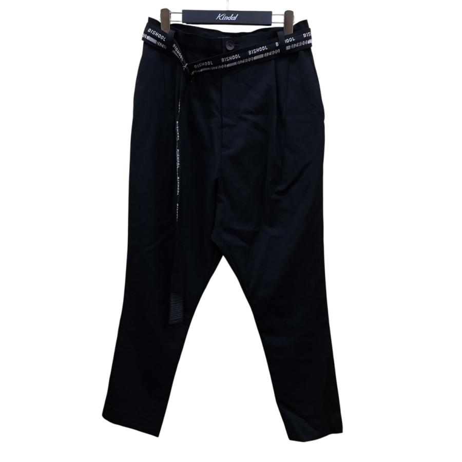 ビシュール BISHOOL Wool Gabardine Belted 1 Tuck Slacks black