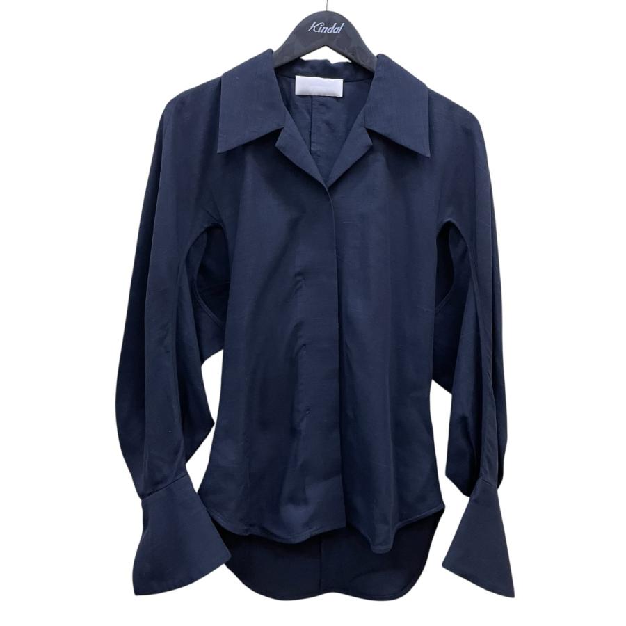 Mame Kurogouchi / マメクロゴウチ | 2022SS | Viscose Hemp Round Shirt ヴィスコース ヘンプ ラウンドシャツ | 1 | ネイビー | レディース 値下げ】mame kurogouchi 22SSViscose Hemp Round Shirt 長袖シャツ