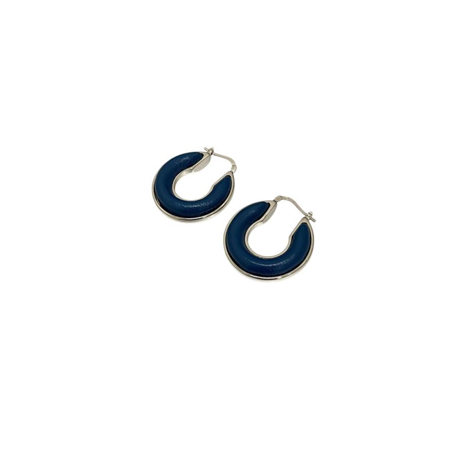 ジルサンダー JIL SANDER レザーコンビフープピアス ブルー×シルバー