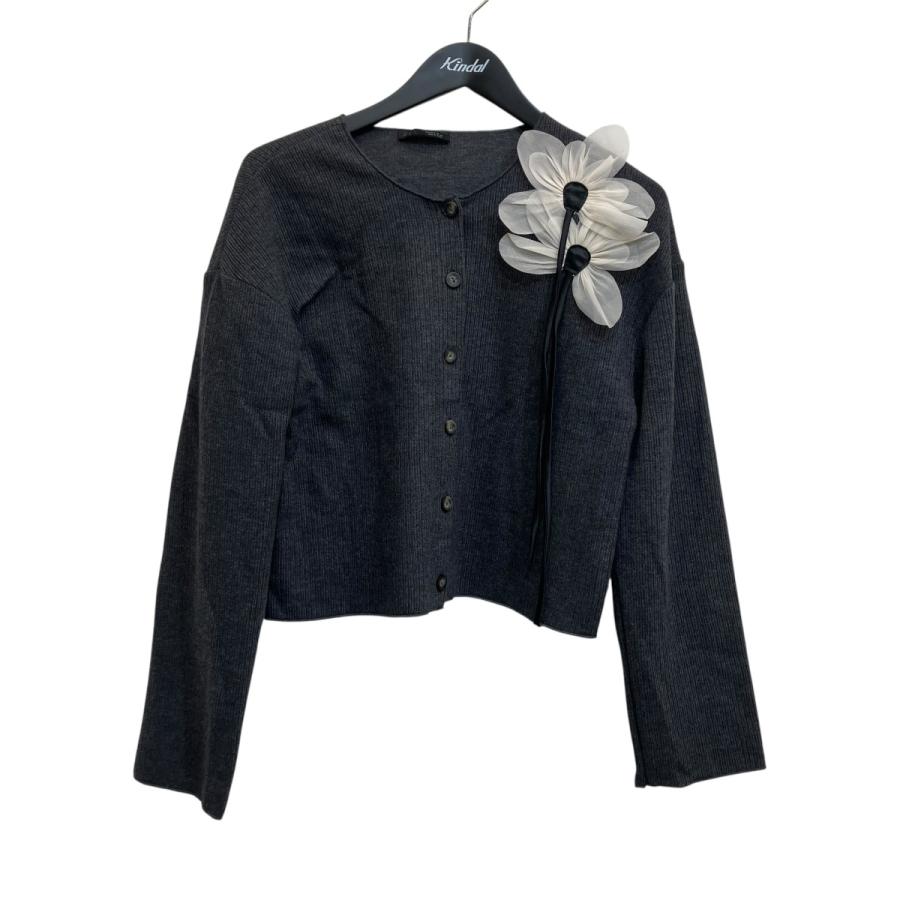ZARA（ザラ） フラワーコサージュ ニットカーディガン グレー サイズ