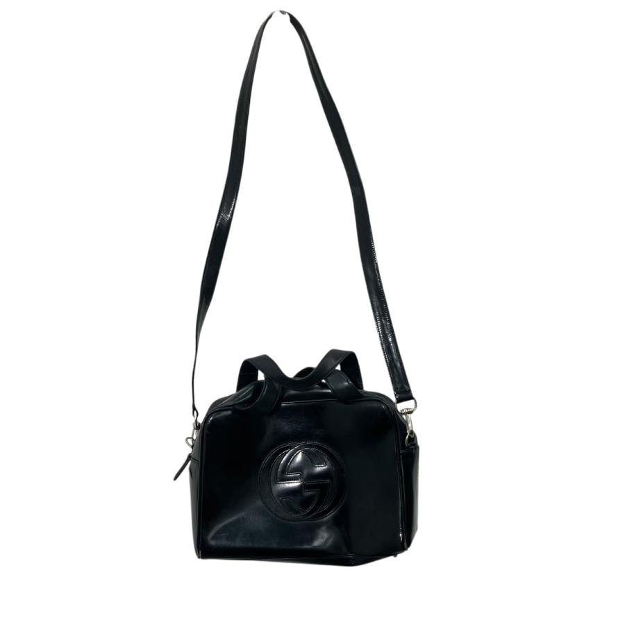 GUCCI ハンドバッグ　インターロッキング　GG型押し　ブラック　レザー GUCCI（グッチ） インターロッキング ハンドバッグ ブラック