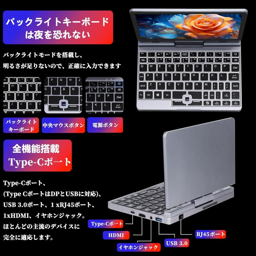 ノートパソコン 2in1 タブレット 8インチ HDタッチスクリーン