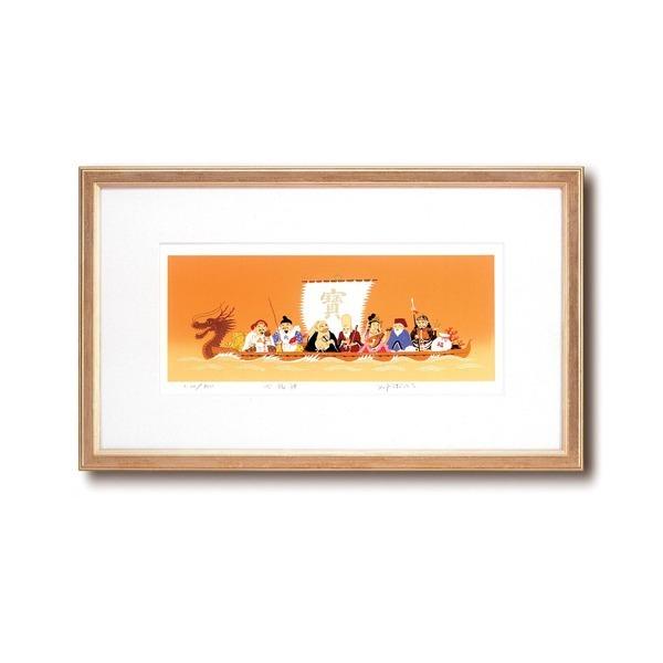 シルク版画 額付き インチサイズ 吉岡浩太郎 「赤富士」 スタンド付き