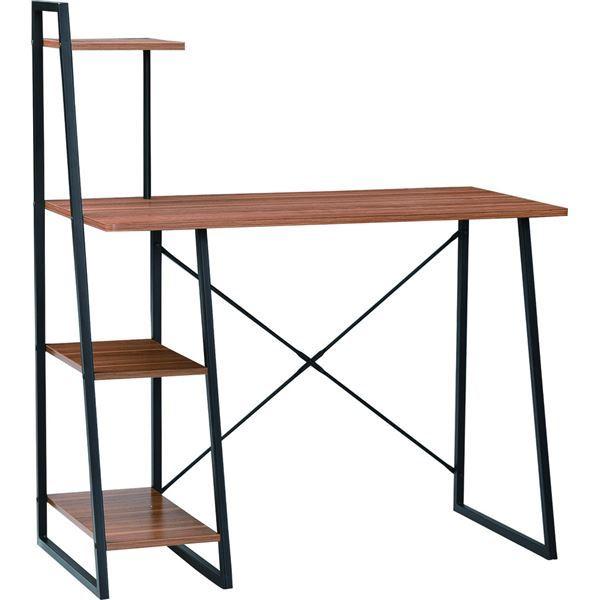 デスク 机 パソコンデスク 学習机 幅102cm 棚 ラック スチール アイアン 木目 ブラック/ブラウン BK/BR 組立品