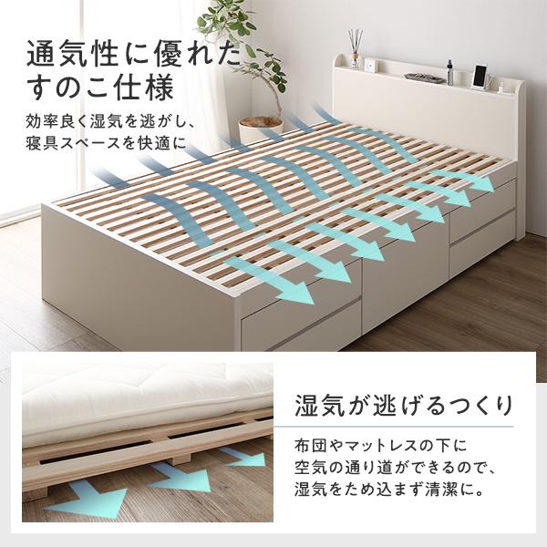 お客様組み立て〕 収納 ベッド 宮付き 通常丈 セミシングル 日本製薄型