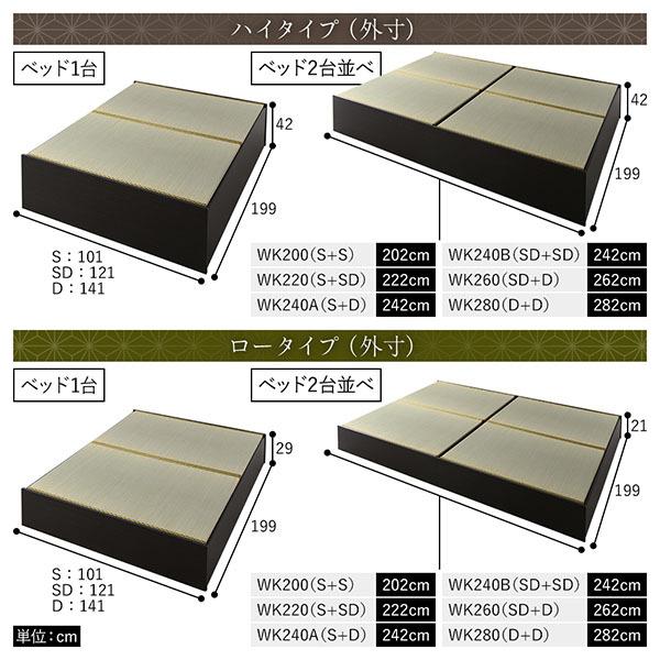 畳ベッド ロータイプ 高さ29cm ワイドキング200 S+S ナチュラル 美草ラテブラウン 収納付き 日本製 たたみベッド 畳 ベッド〔代引不可〕｜kingdom-of-interior｜18