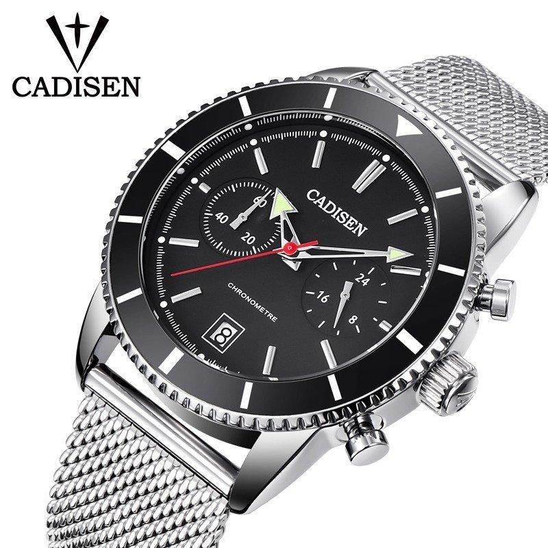 お礼や感謝伝えるプチギフト 腕時計 おしゃれ シンプル ビジネス ステンレスベルト クロノグラフ c9065 CADISEN ブランド メンズ腕時計 腕時計